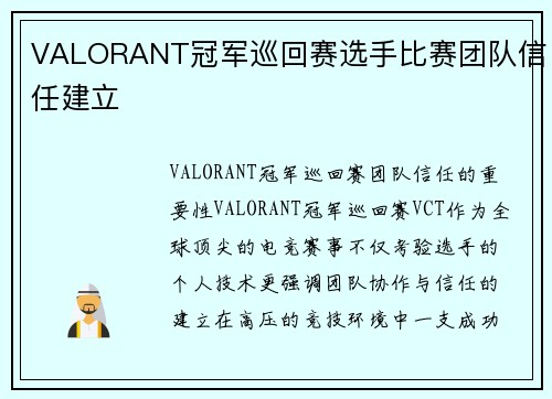 VALORANT冠军巡回赛选手比赛团队信任建立