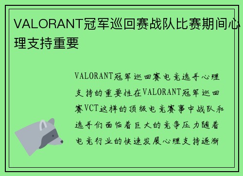 VALORANT冠军巡回赛战队比赛期间心理支持重要